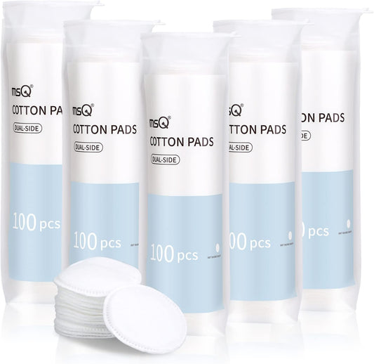 MSQ Cotton Rounds (500 Count), Makeup Remover Pads, Hypoallergenic
