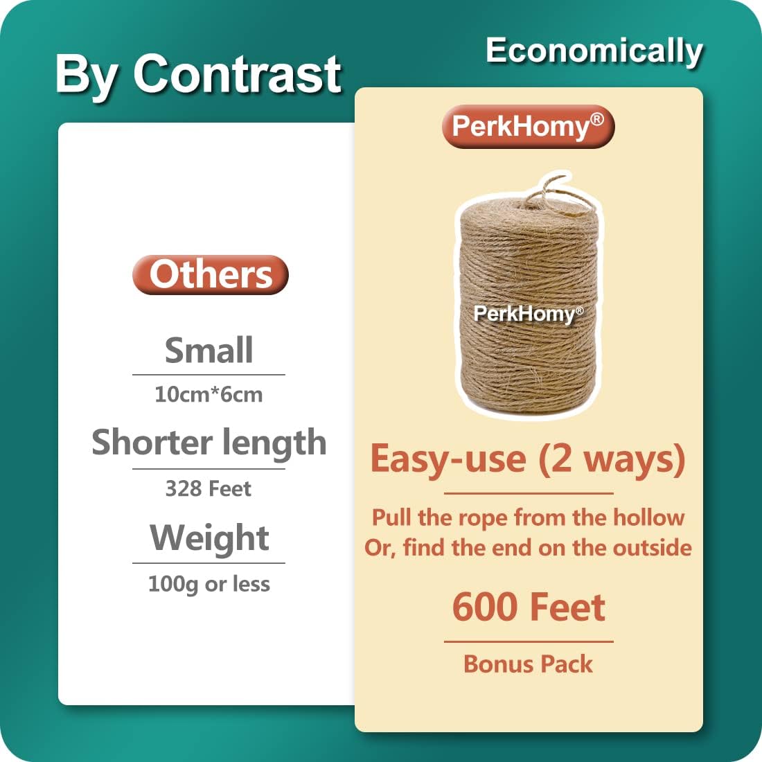 PerkHomy Natural Jute Twine 600 Feet Long