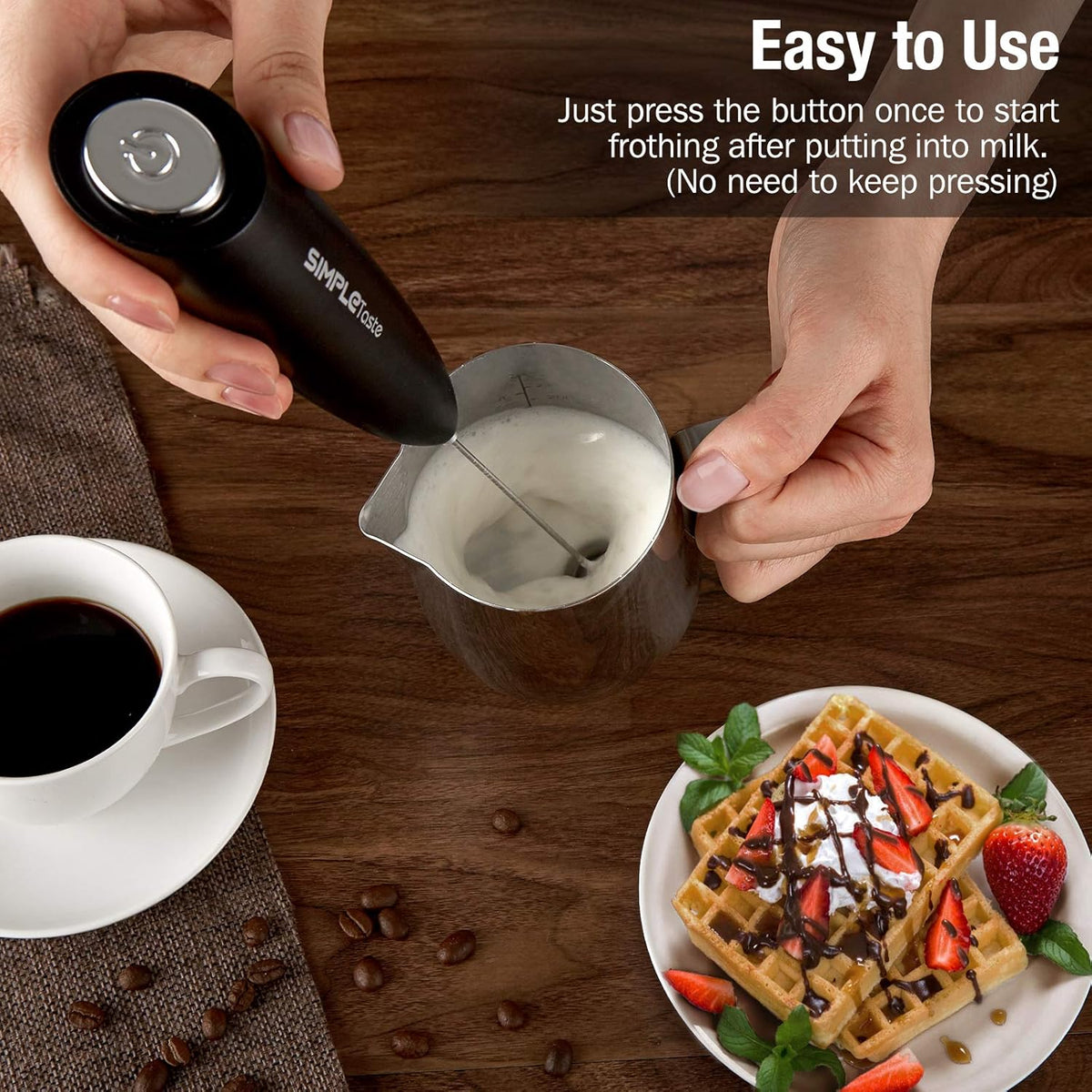 SIMPLETASTE Milk Frother Handheld Electric Foam Maker