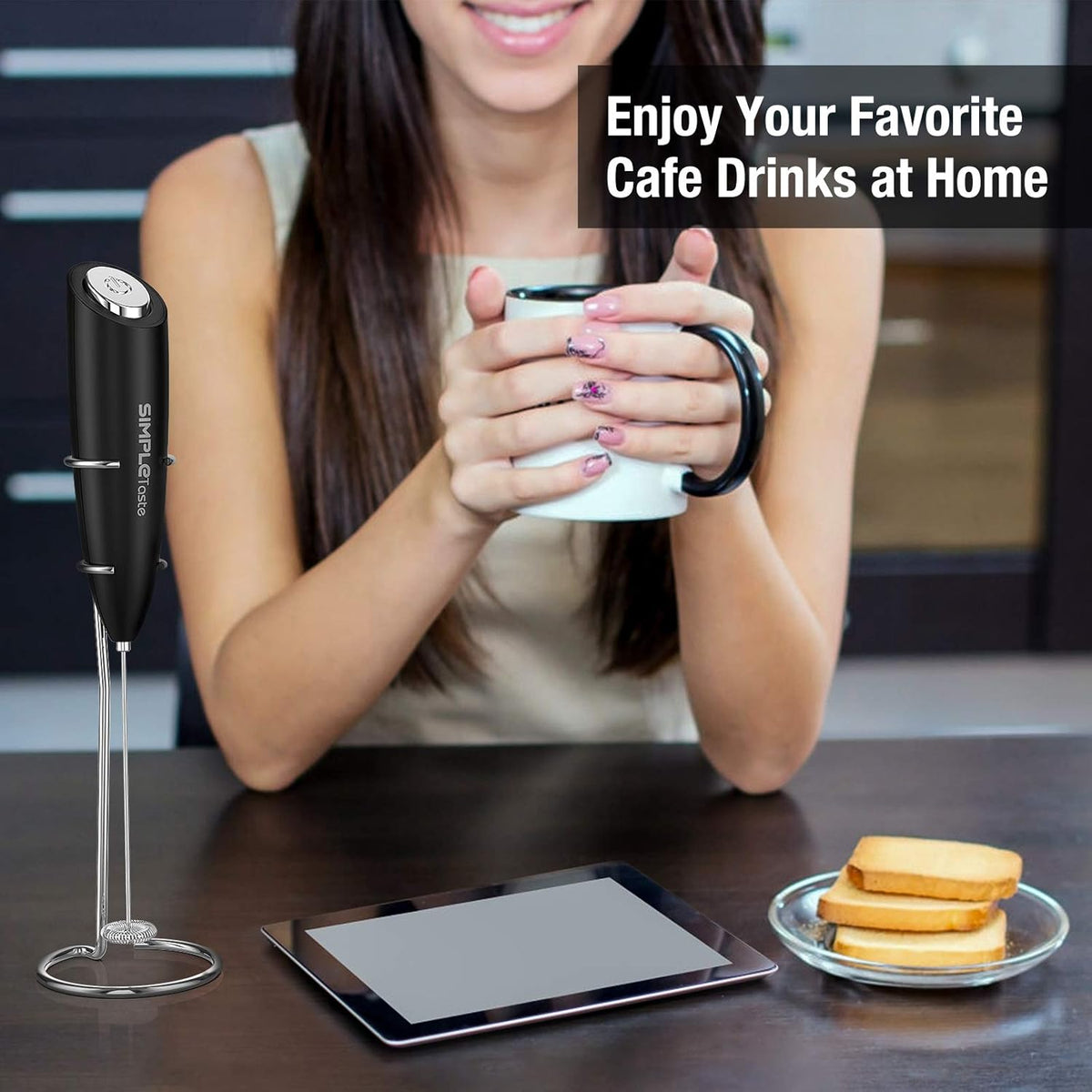 SIMPLETASTE Milk Frother Handheld Electric Foam Maker