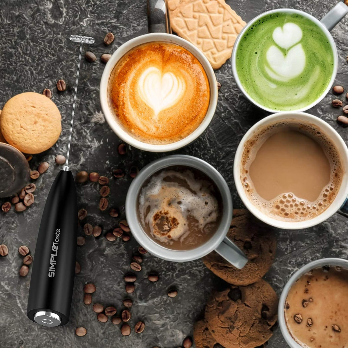 SIMPLETASTE Milk Frother Handheld Electric Foam Maker