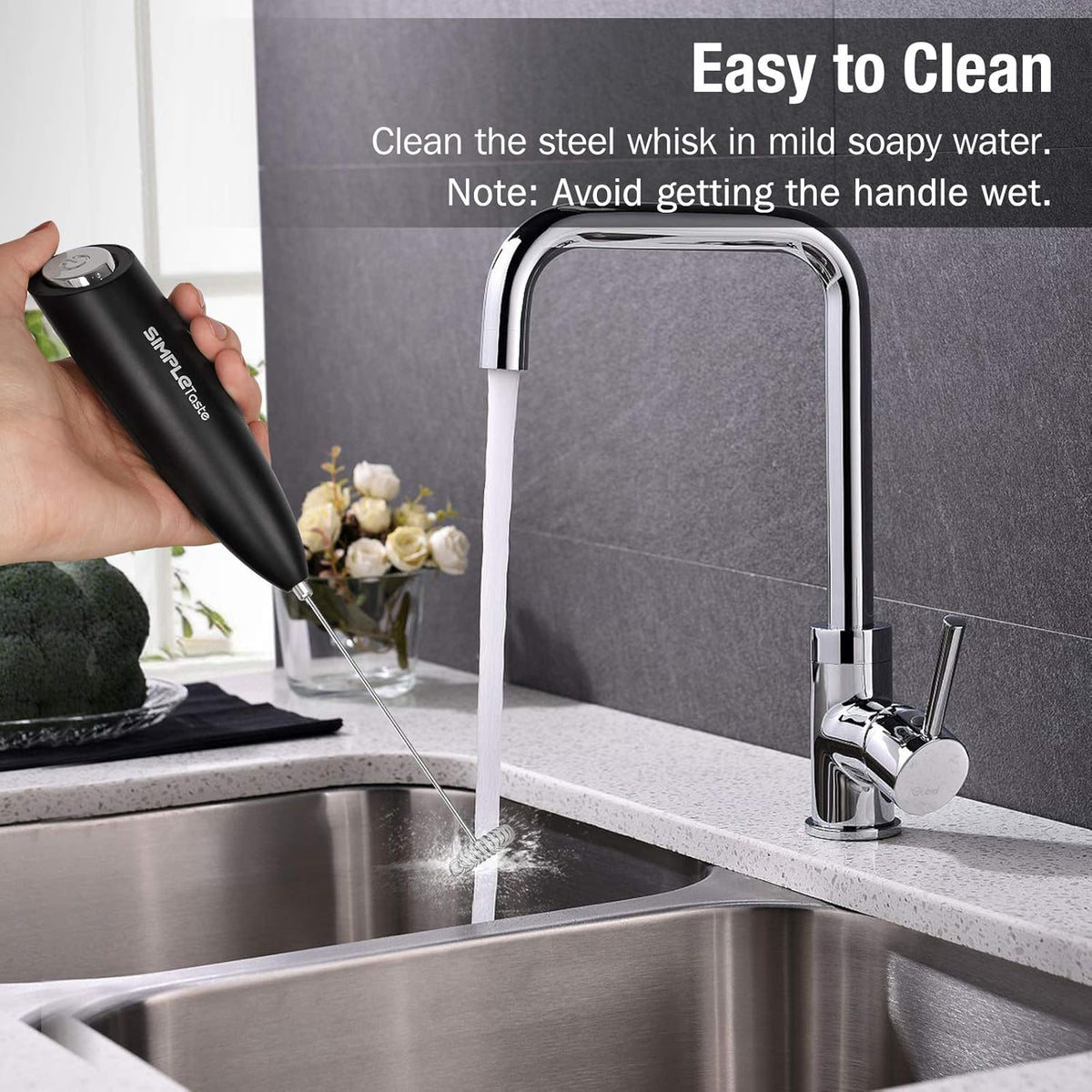 SIMPLETASTE Milk Frother Handheld Electric Foam Maker