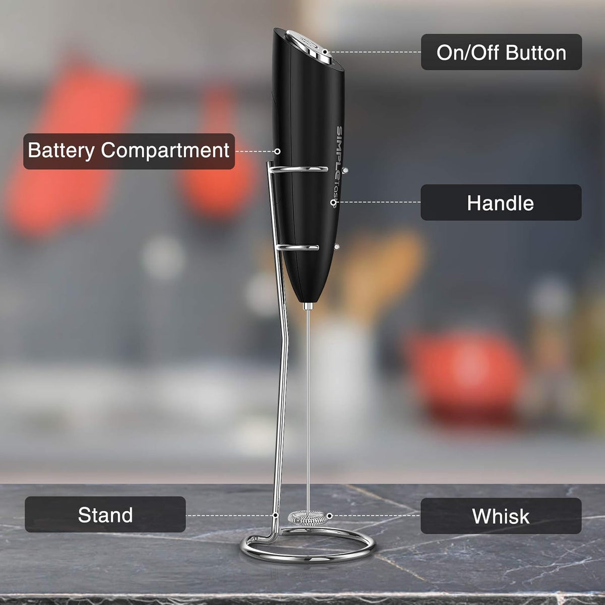 SIMPLETASTE Milk Frother Handheld Electric Foam Maker