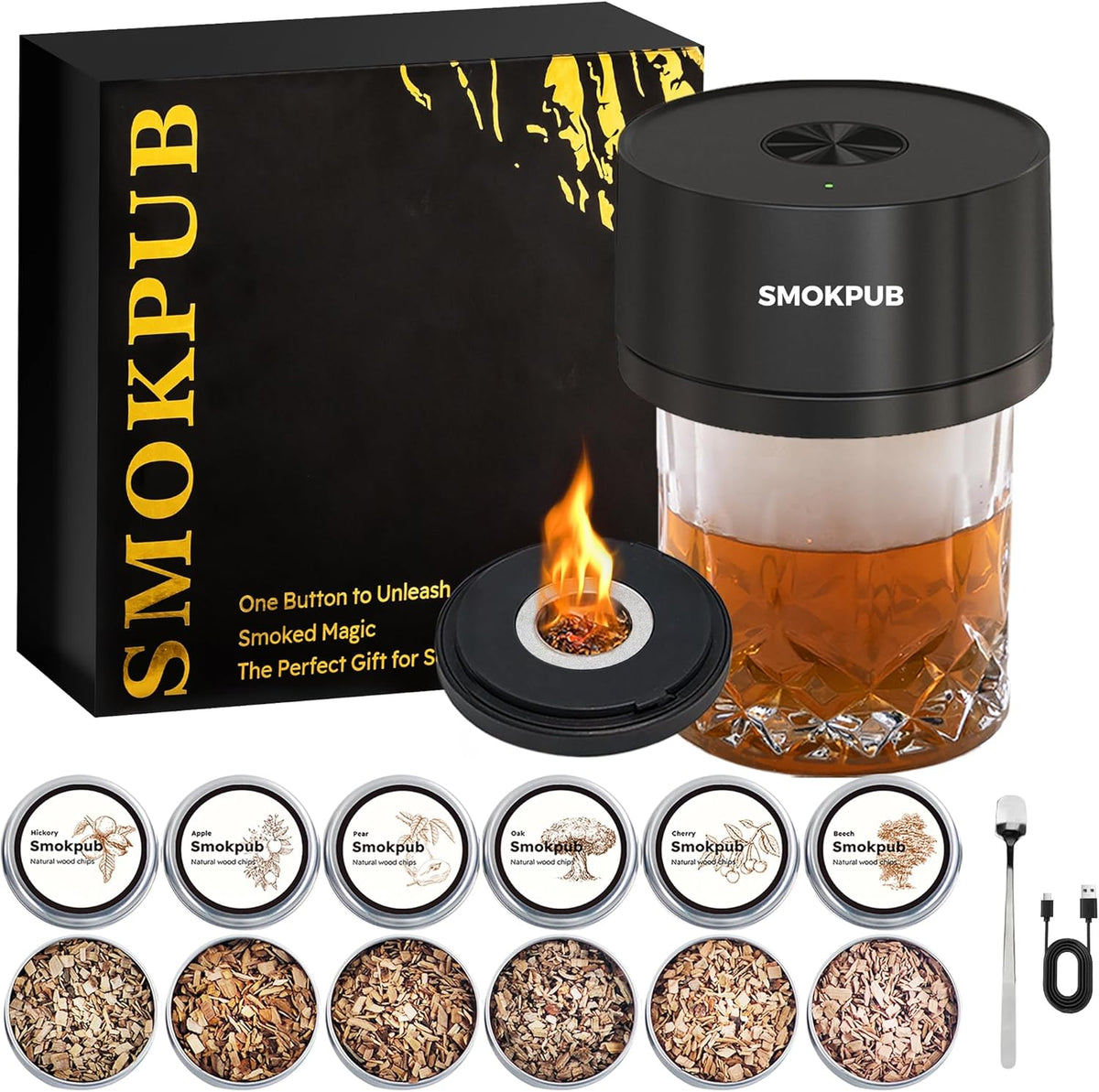 SMOKPUB Electric Whiskey Smoker Kit Built-in Lighter
