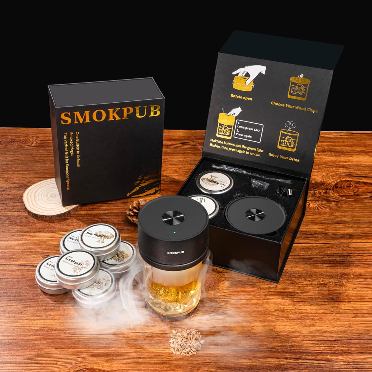 
SMOKPUB Electric Whiskey Smoker Kit Built-in Lighter
