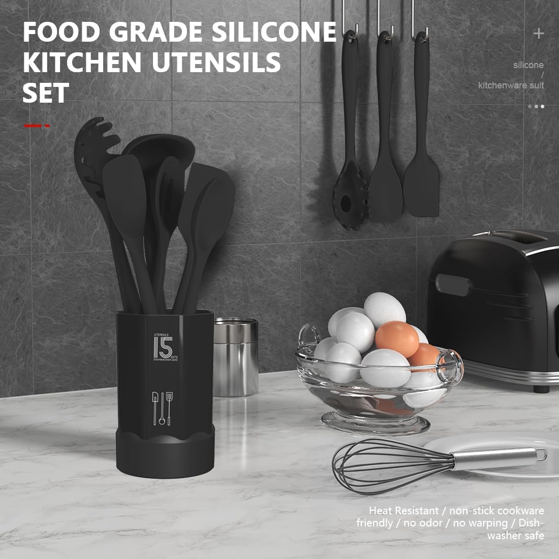 Silicone Cooking Utensils Set - 446°F Heat Resistant Kitchen Utensils