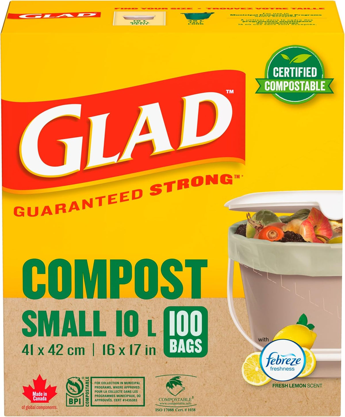 Small 10 Litres, Lemon Scent, 100 Compost Bags