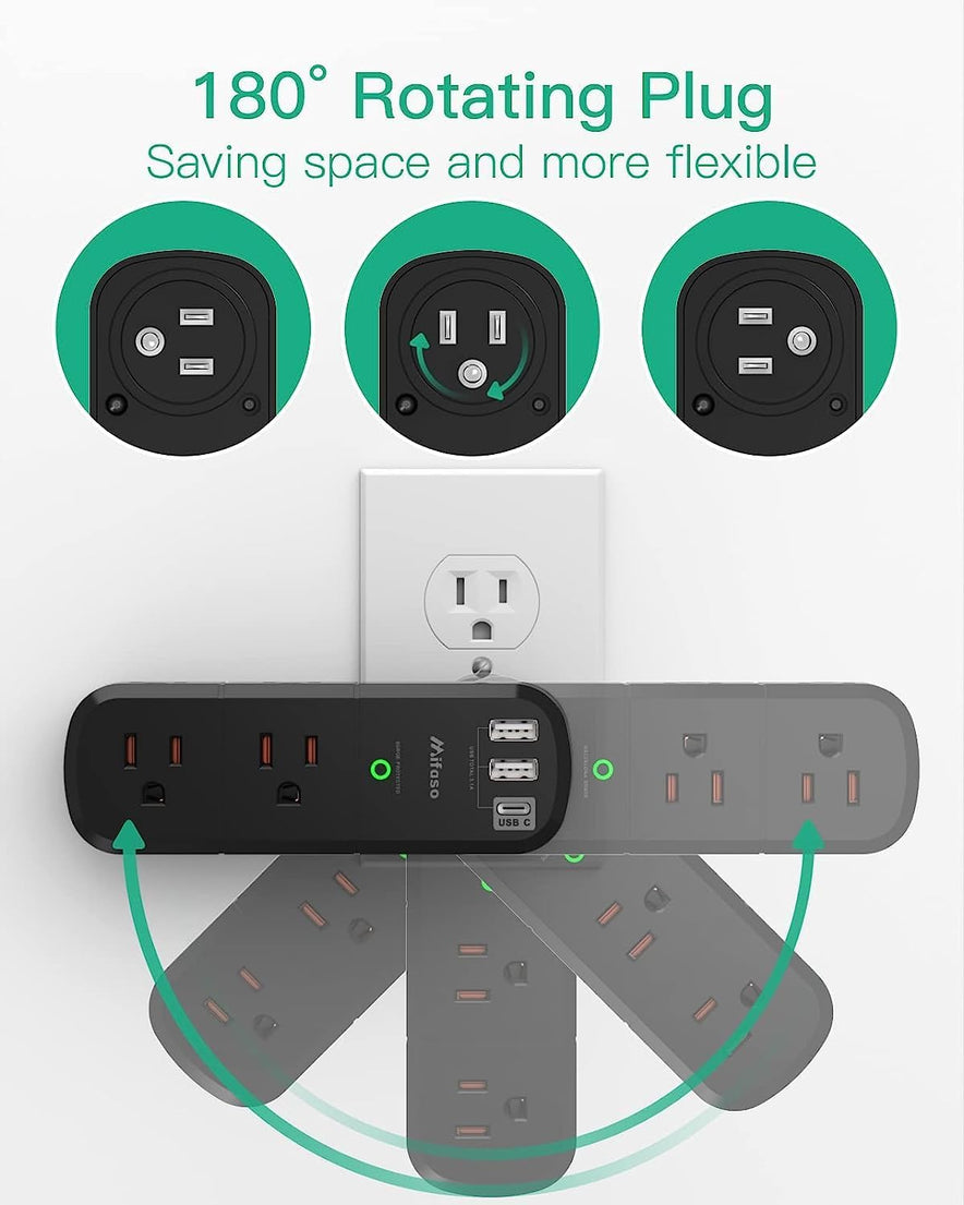 USB Outlet Extender Surge Protector - with Rotating Plug