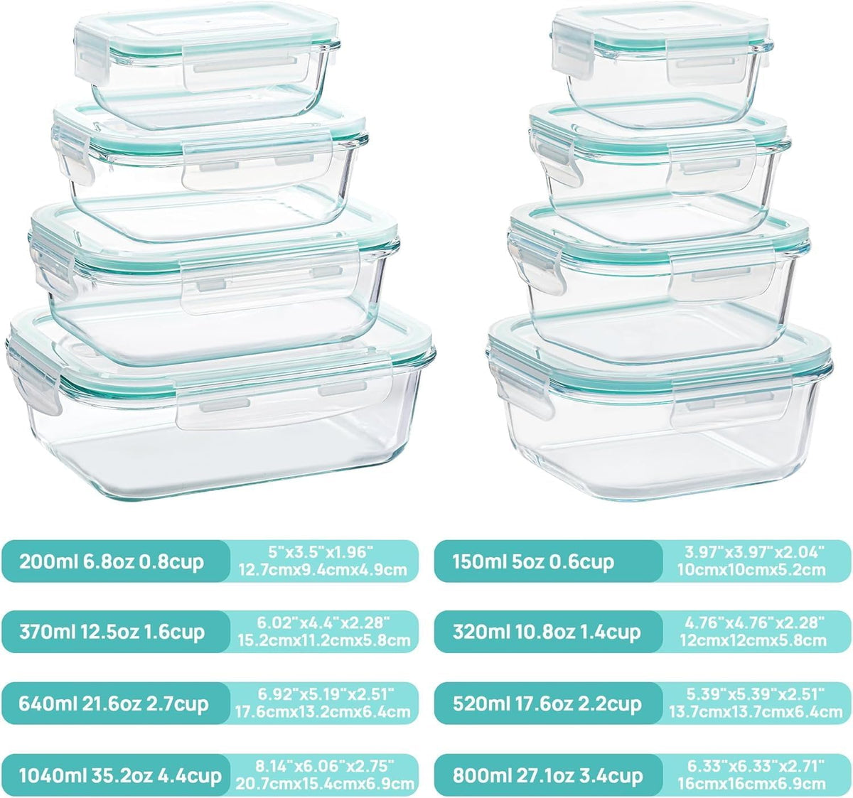 Vtopmart 8 Pack Glass Container Food Storage