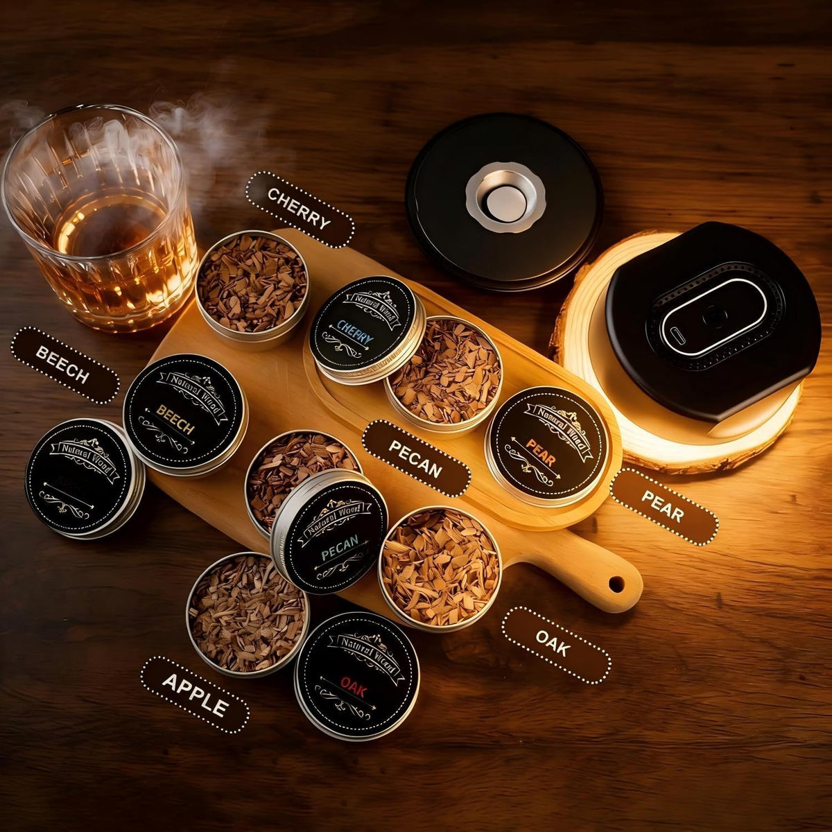 Whiskey Smoker Kit -Electric Cocktail Smoker Kit with 6 Flavors Wood Chips