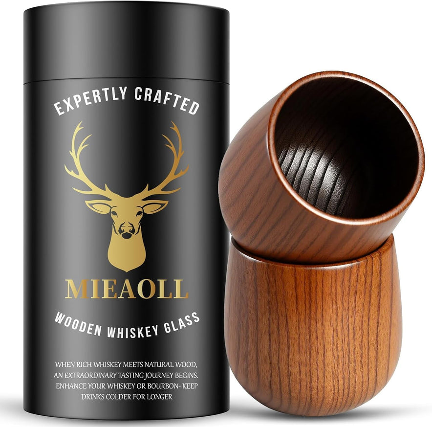 Wooden Whiskey Glass Gifts for Men - Charred Wood Bourbon Whiskey Glasses