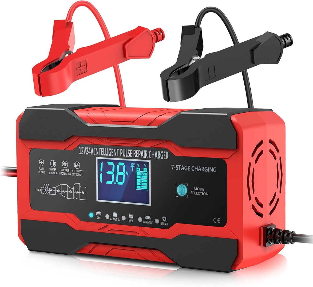 YONHAN Battery Charger 10-Amp 12V and 24V Fully-Automatic Smart Car Battery Charger