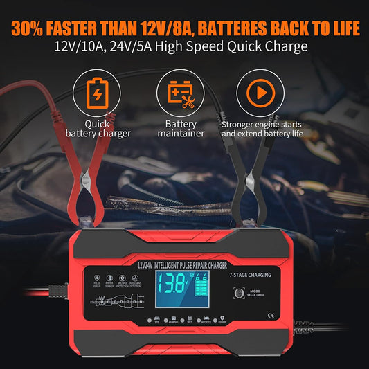 YONHAN Battery Charger 10-Amp 12V and 24V Fully-Automatic Smart Car Battery Charger