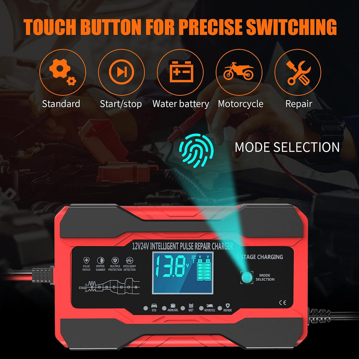 YONHAN Battery Charger 10-Amp 12V and 24V Fully-Automatic Smart Car Battery Charger