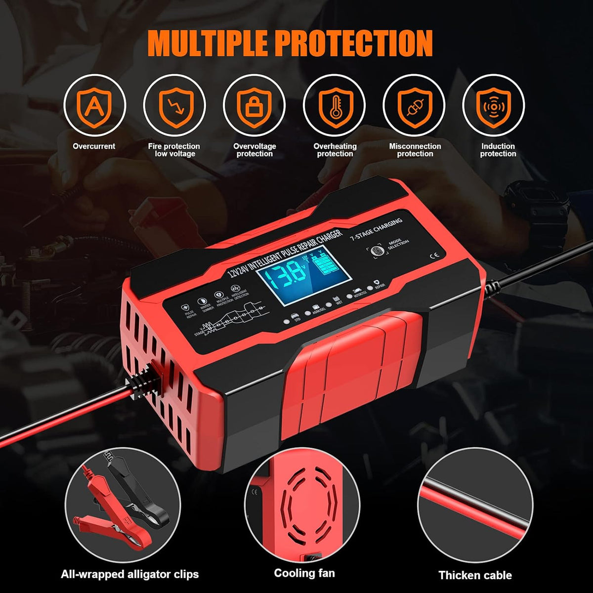 YONHAN Battery Charger 10-Amp 12V and 24V Fully-Automatic Smart Car Battery Charger