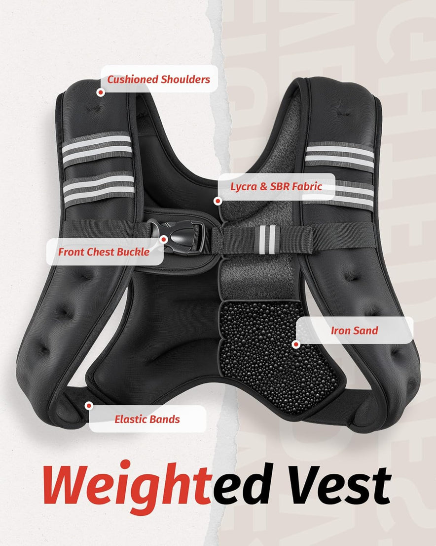 ZELUS Weighted Vest, 6lb/8lb/12lb/16lb/20lb/25lb/30lb Weight Vest with Reflective Stripe for Workout