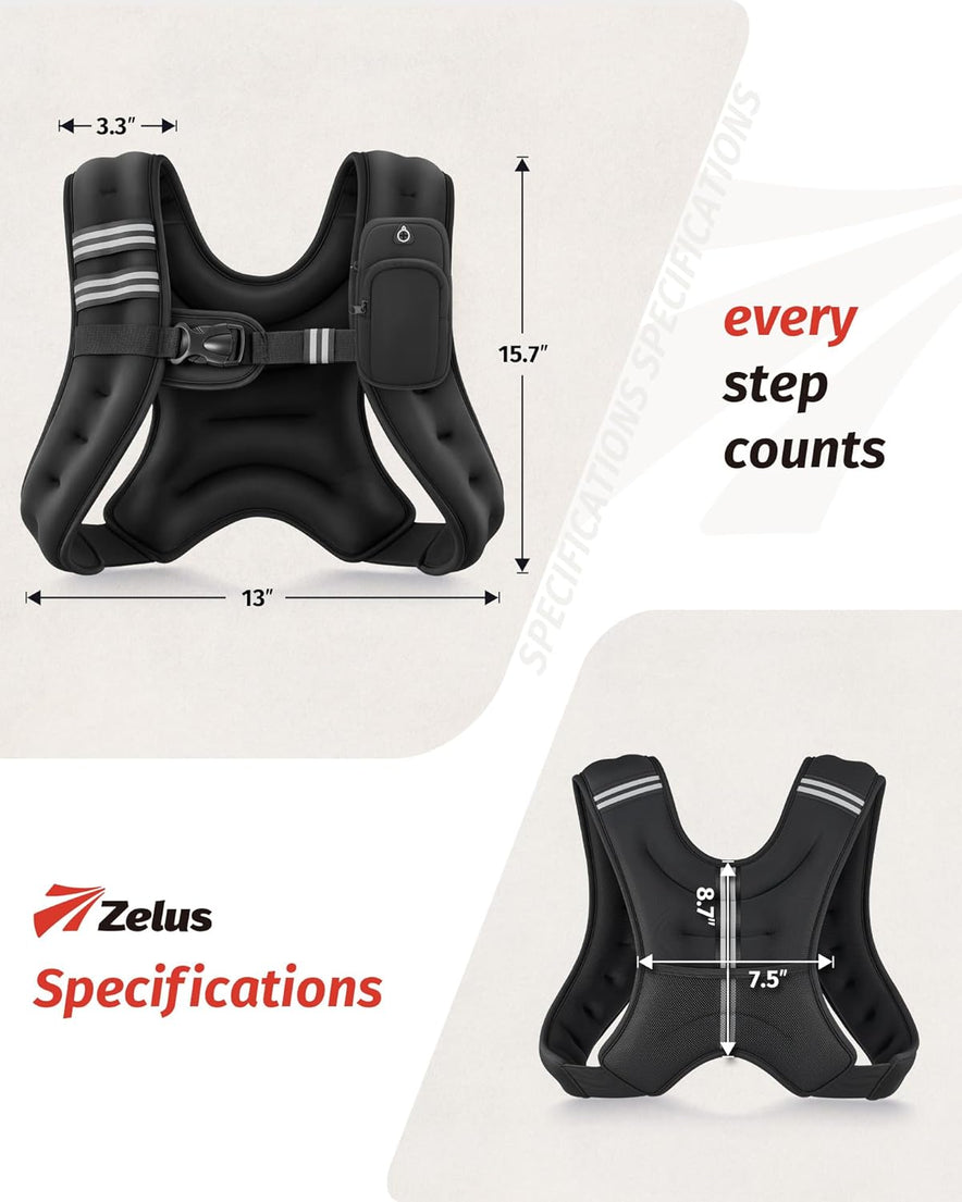 ZELUS Weighted Vest, 6lb/8lb/12lb/16lb/20lb/25lb/30lb Weight Vest with Reflective Stripe for Workout